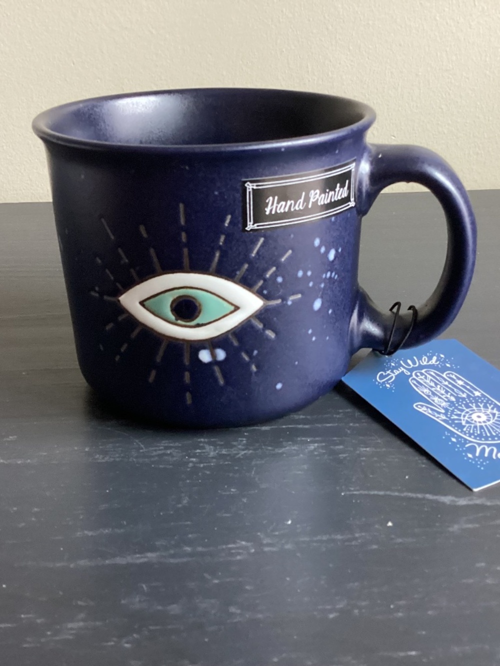 NWT Stay Wild Moon Child Blue Evil Eye Hand Painted Coffee Ceramic Mug